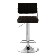 Black leather effect channel tufted bar stool with chrome base