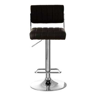 Black leather effect channel tufted bar stool with chrome base