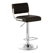 Front view of black channel tufted bar stool with cut-out backrest