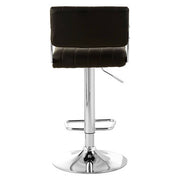 Rear view of black bar stool with cut-out back and chrome base