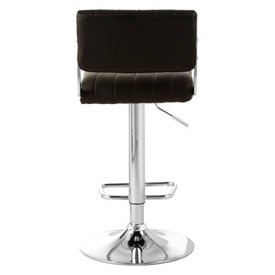 Rear view of black bar stool with cut-out back and chrome base