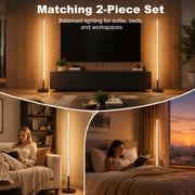 Matching 2-piece lamp set lighting a living room, bedroom reading corner and sofa
