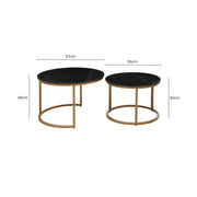 Dimensions diagram for the nesting coffee tables showing 45cm height and 67cm diameter