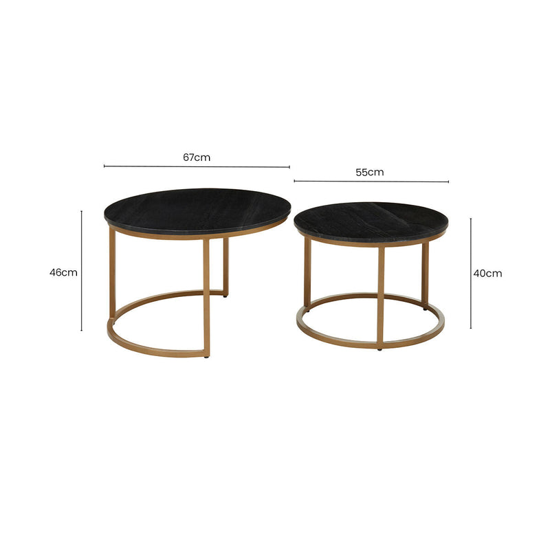 Dimensions diagram for the nesting coffee tables showing 45cm height and 67cm diameter