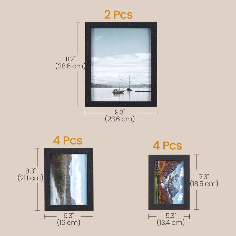 Labelled diagram showing the three frame sizes and outer dimensions in the set
