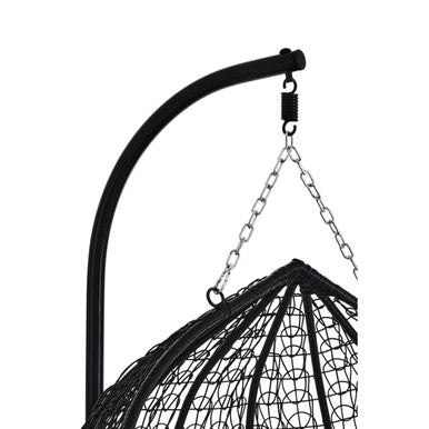 Close-up of the black rattan-effect weave detail