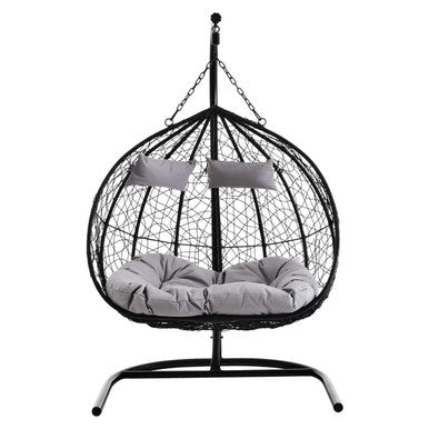 Black rattan double hanging chair, studio shot