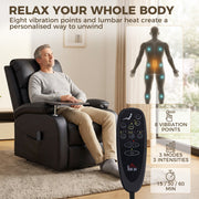 Man relaxing in the recliner beside the massage remote and 8 vibration points diagram
