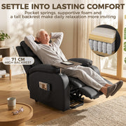 Man reclined in the chair with a pocket spring and foam cushion cutaway and 71 cm backrest