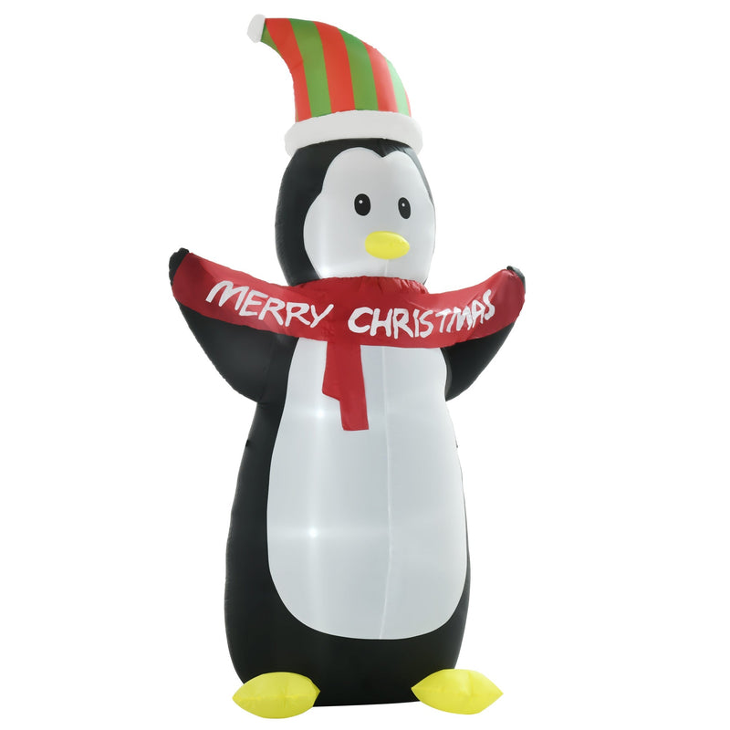 Inflatable penguin from a slight angle on a white background