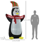 Dimensions diagram of the inflatable penguin: 243 cm high, 130 cm wide, 75 cm deep