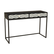 Bone inlay chevron console table shown at an angle showing the 40cm depth