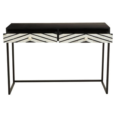 110cm black console table with two drawers on a plain studio background