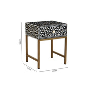Dimensions diagram for the bone inlay side table, 55cm high by 35cm deep by 40cm wide