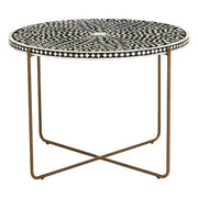 70cm round bone inlay coffee table with gold cross base, studio front view
