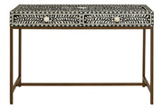 110cm two-drawer console table with white bone inlay floral top and gold metal legs
