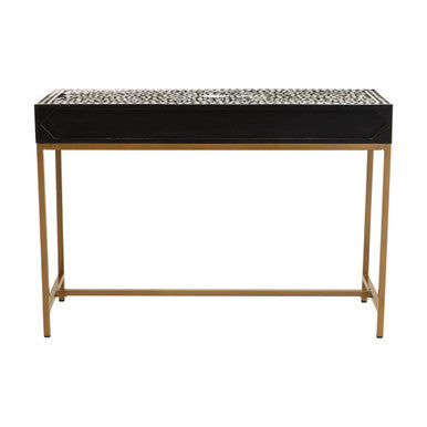 Console table with both drawers open showing the storage capacity