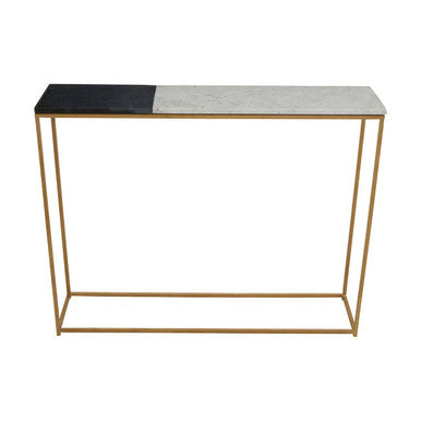 Front studio view of the marble console table showing the full 91cm width