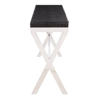 Side profile of the console table showing the 40cm depth and intersecting steel legs