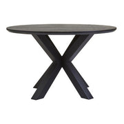 Black wood veneer round dining table, studio shot