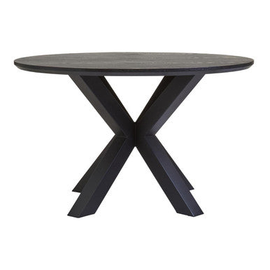 Black wood veneer round dining table, studio shot