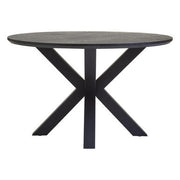 Black wood veneer round dining table, full view studio shot