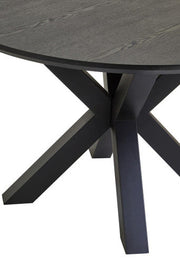 Close-up of the black wood veneer tabletop grain and texture