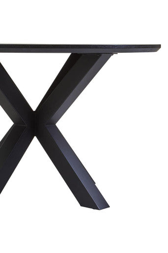 Close-up of the table leg join and matte black finish