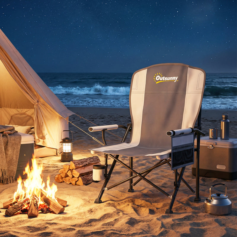 Folding Camping Chair with Padded Seat and Stable Frame for Uneven Ground Light Grey