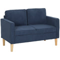 Homcom blue corduroy two seater sofa, side profile studio shot