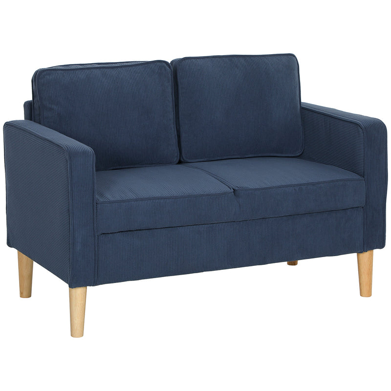 Homcom blue corduroy two seater sofa, side profile studio shot