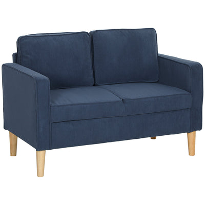Homcom blue corduroy two seater sofa, side profile studio shot