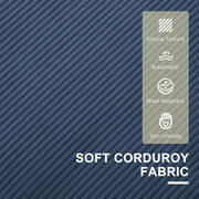 Close-up of the corduroy fabric ribbing with texture and durability icon panel