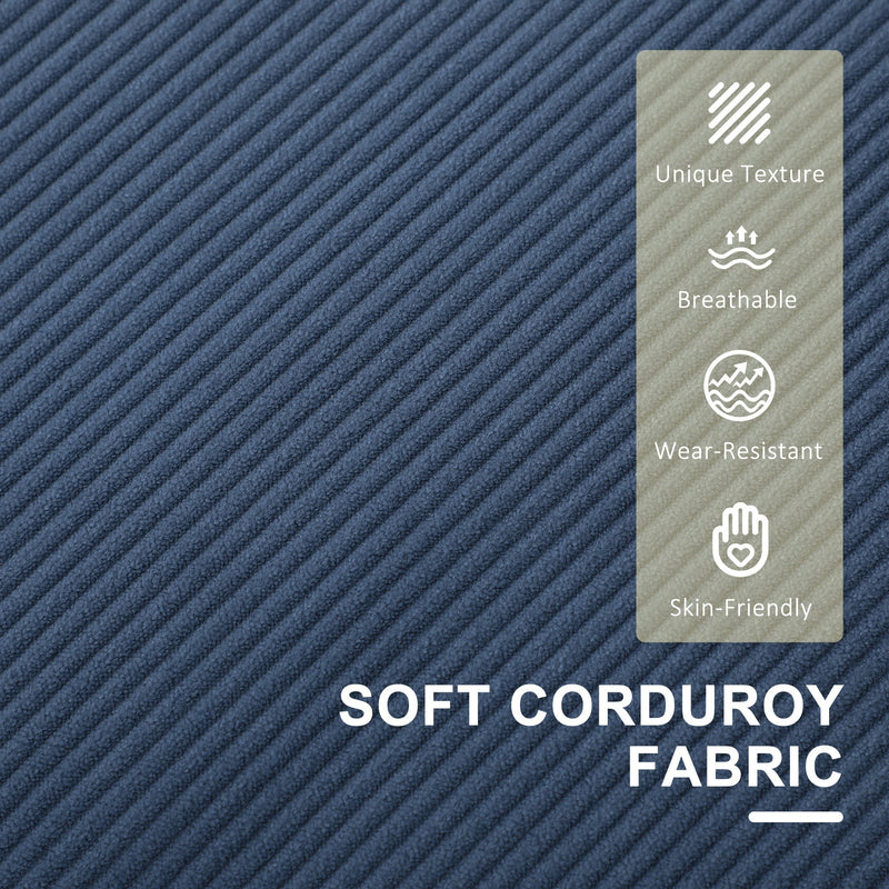 Close-up of the corduroy fabric ribbing with texture and durability icon panel