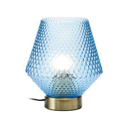 Blue glass table lamp front view on a plain background
