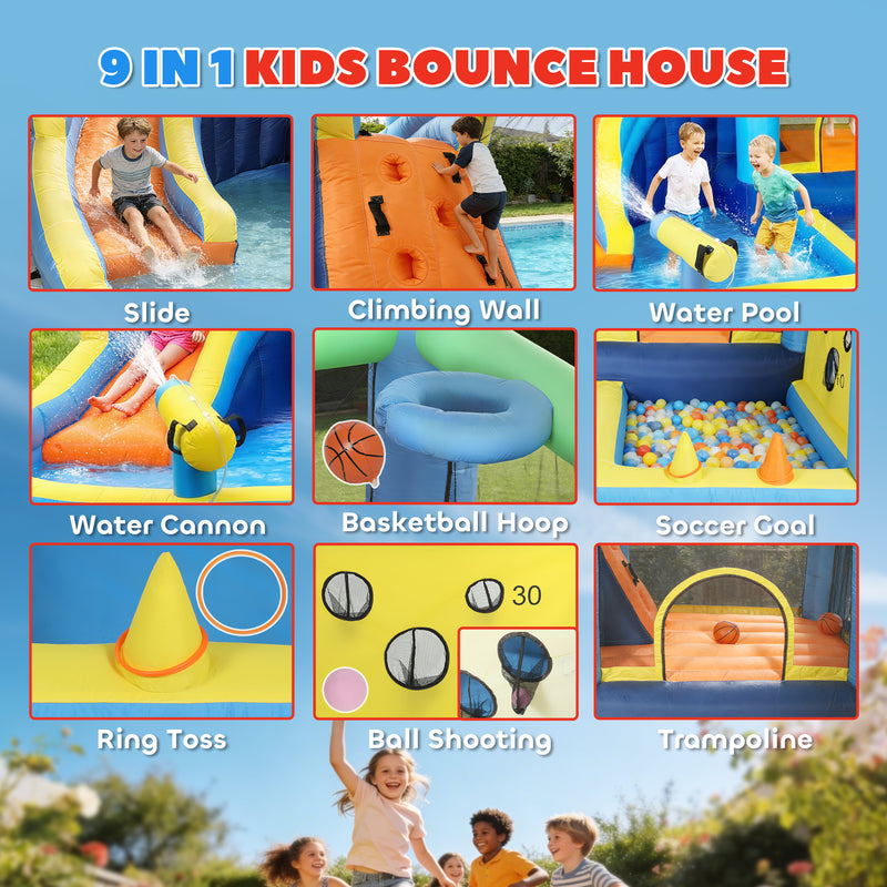 Children’s Inflatable Bouncy Castle With Slide and Water Play for Garden or Indoors Multicolour AOSOM