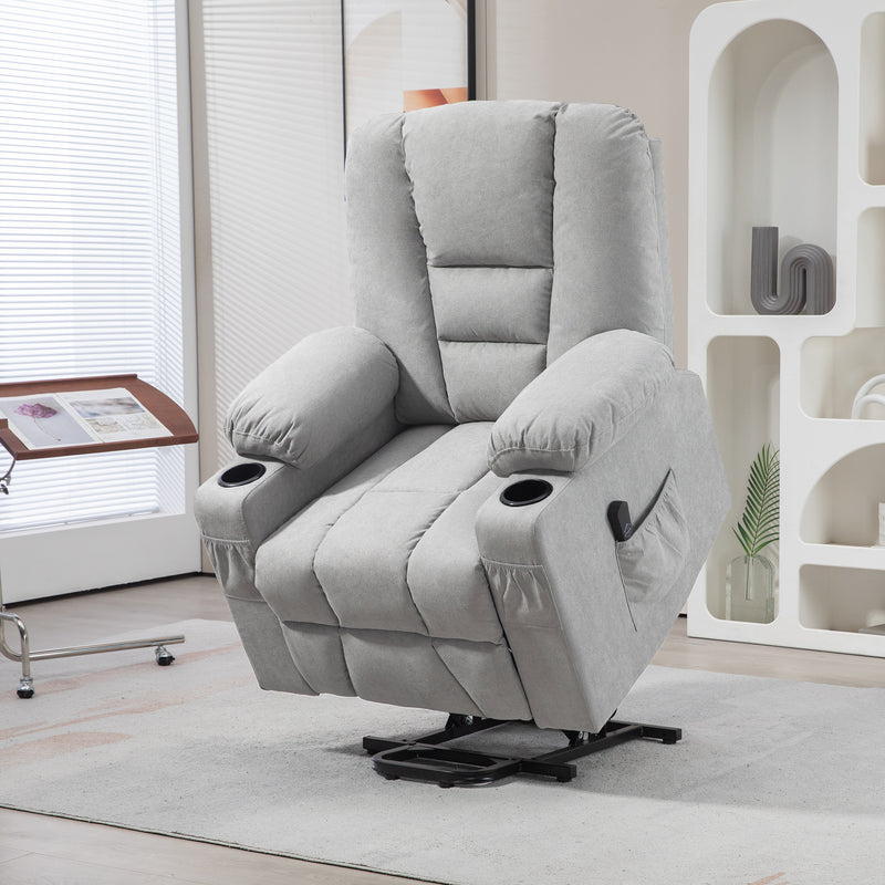 Electric Rise and Recline Chair for Elderly with Remote and Cup Holder Light Grey