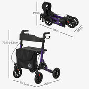 Lightweight Folding Rollator Walker with Seat Backrest Storage and Brakes for Seniors Purple by HOMCOM AOSOM