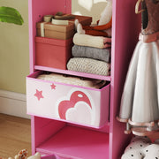 Kids Clothes Rail with Mirror Shelves and Fabric Storage for Bedroom and Nursery Pink AOSOM