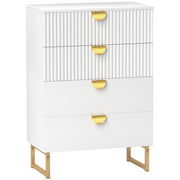 White Chest of Four Drawers With With Gold Legs Elegant Bedroom Storage Unit by HOMCOM