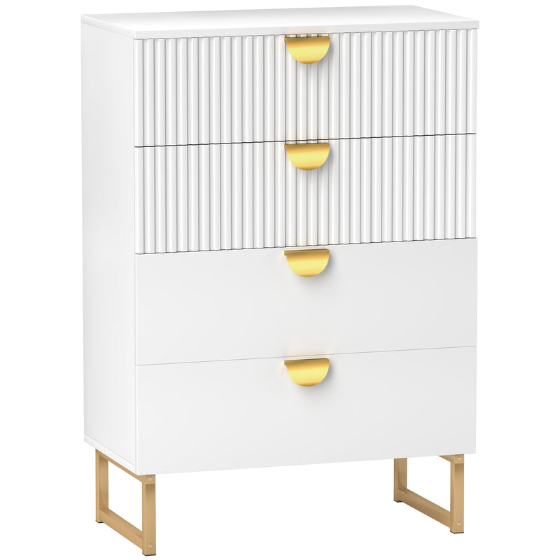 White Chest of Four Drawers With With Gold Legs Elegant Bedroom Storage Unit by HOMCOM