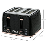 Black 4 Slice Toaster 1600W With 7 Browning Levels and Removable Crumb Tray by HOMCOM