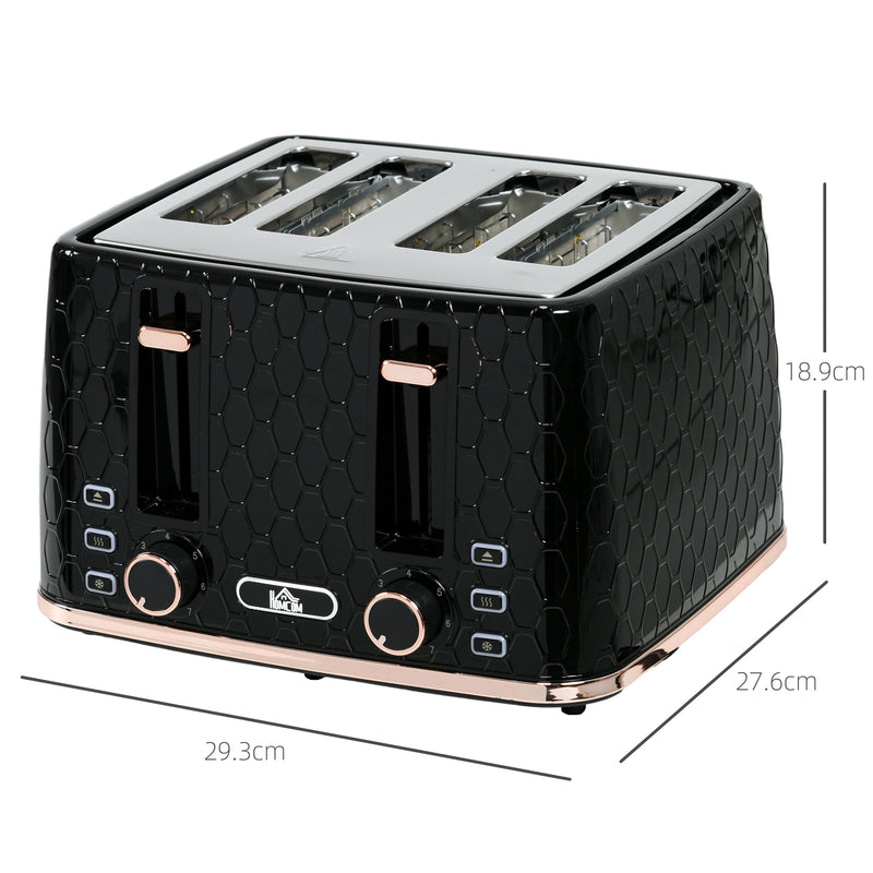 Black 4 Slice Toaster 1600W With 7 Browning Levels and Removable Crumb Tray by HOMCOM