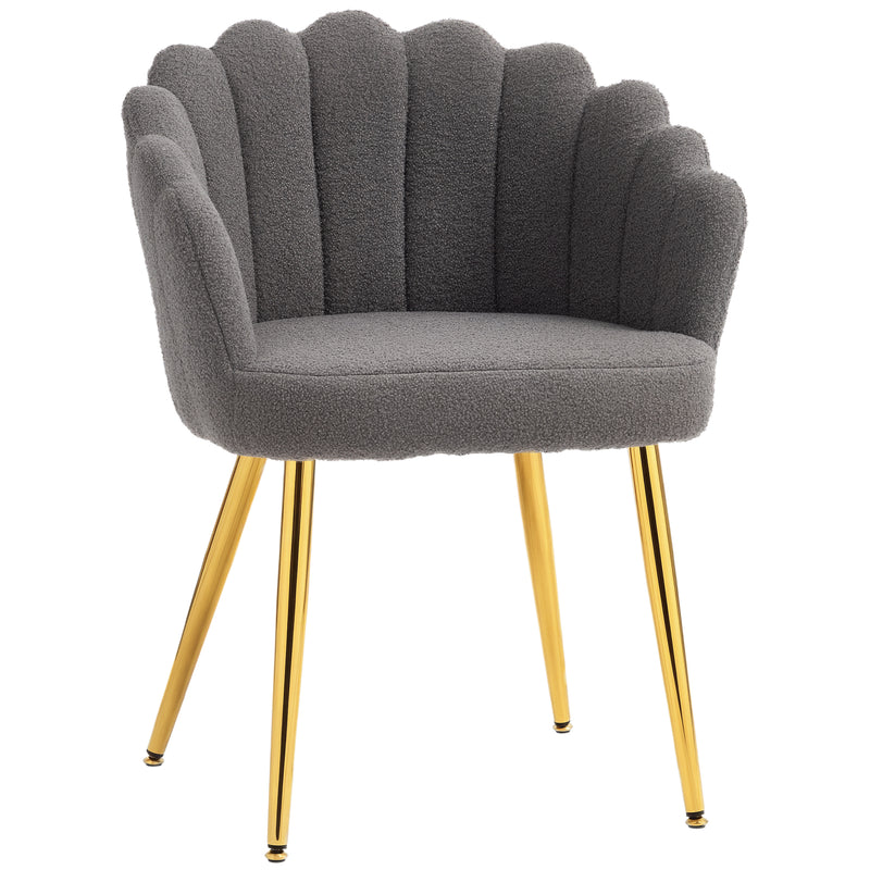 Accent Chair for Bedroom or Lounge with Soft Faux Lamb Wool and Petal Back Grey