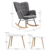 Rocking Chair and Nesting Side Tables Set for Relaxing and Organised Living Spaces White Homcom