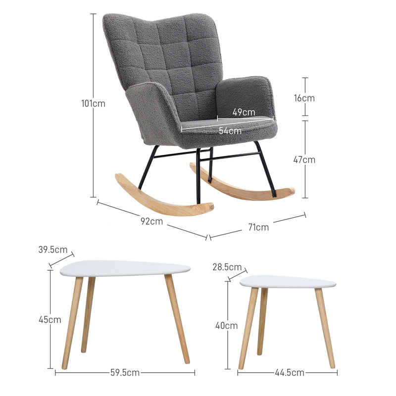 Rocking Chair and Nesting Side Tables Set for Relaxing and Organised Living Spaces White Homcom