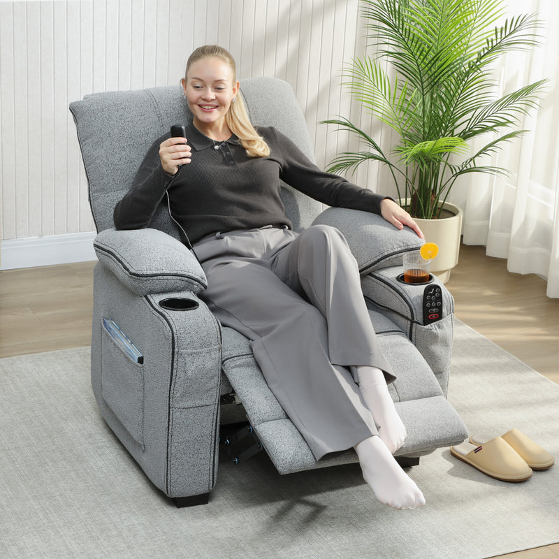 Electric Recliner Massage Armchair with Heat USB Port and Cup Holders for Lounge Grey AOSOM