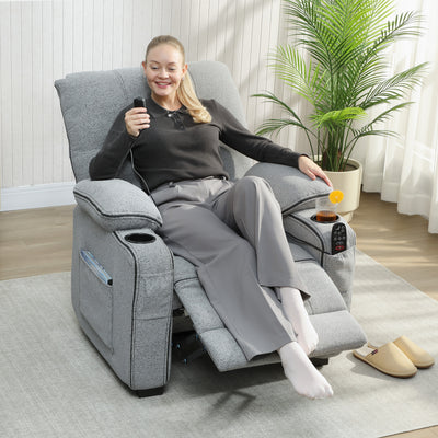 Electric Recliner Massage Armchair with Heat USB Port and Cup Holders for Lounge Grey AOSOM