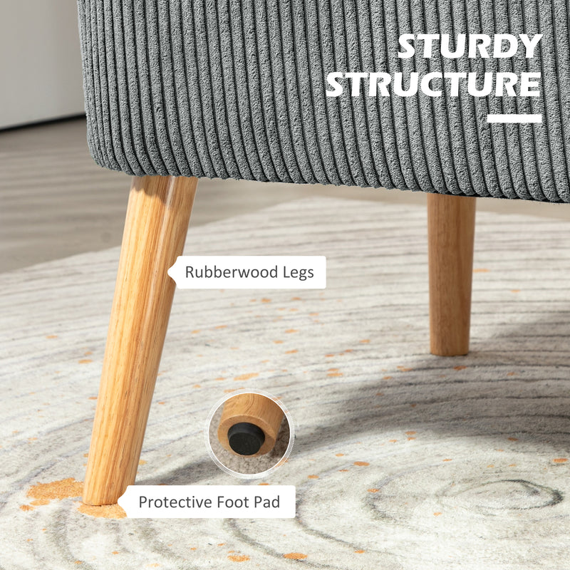 Modern Double Seat Grey Corduroy Sofa with High Back and Wood Frame for Small Spaces