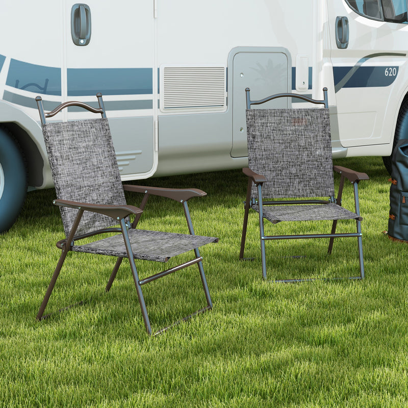 Set of 2 Folding Garden Chairs with Breathable Mesh Seats for Outdoor Use Grey AOSOM